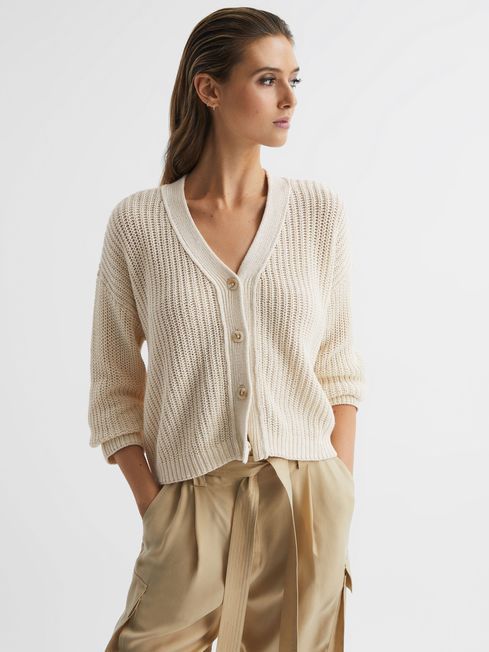 Cotton-Linen Blend Knit Cardigan | Reiss UK