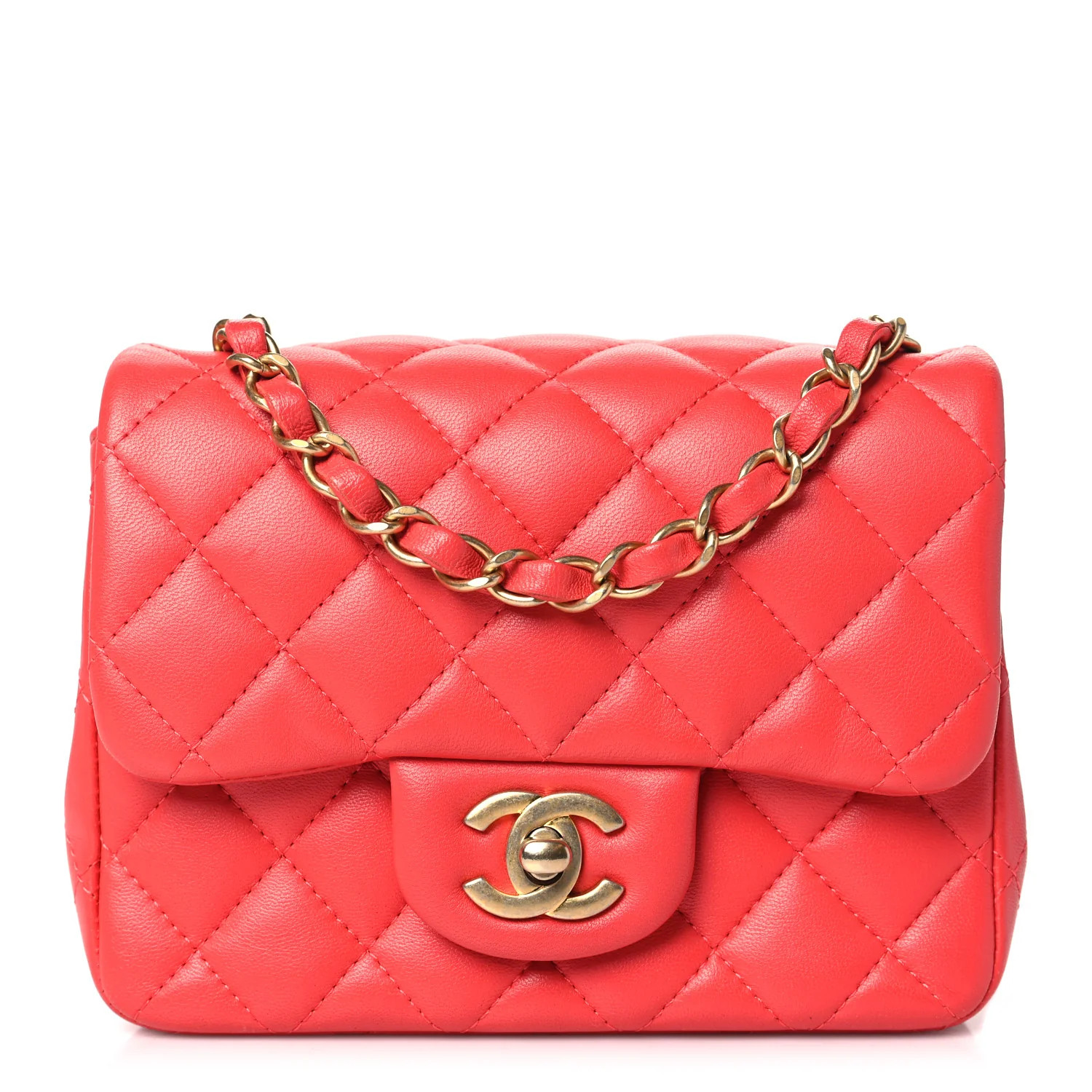 Lambskin Quilted Mini Square Flap Red | FASHIONPHILE (US)