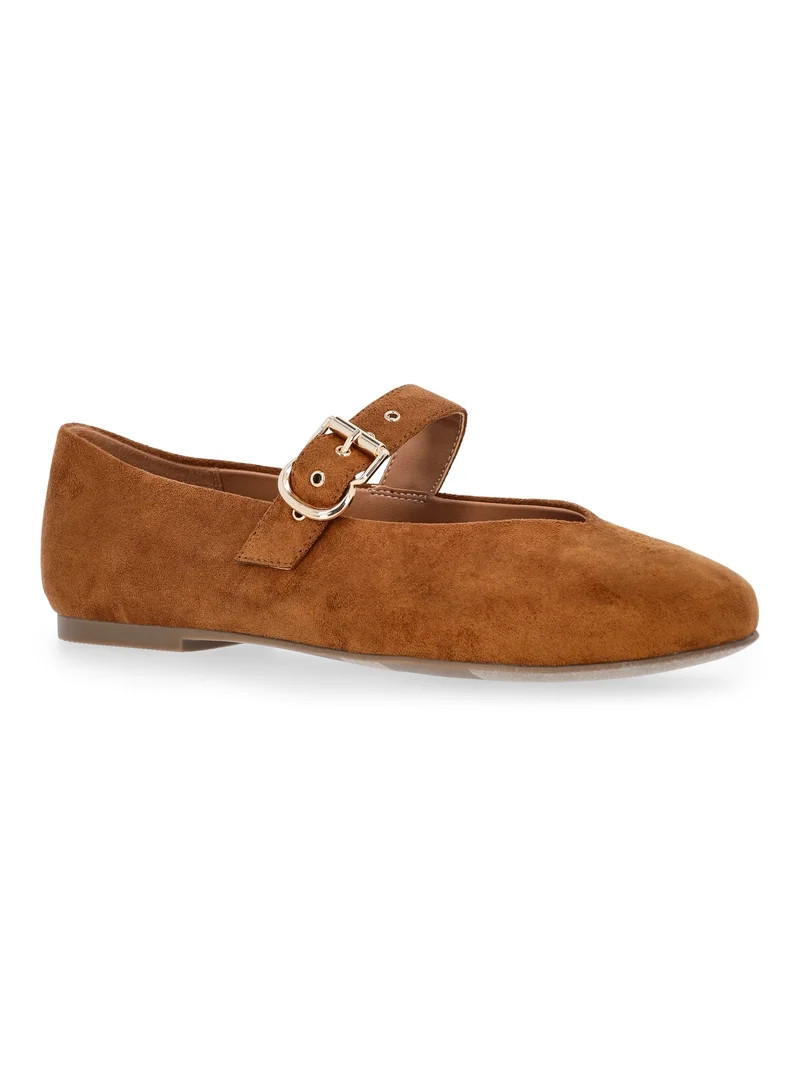 Free Assembly Women's Faux Suede Mary Jane Ballet Flats | Walmart (US)