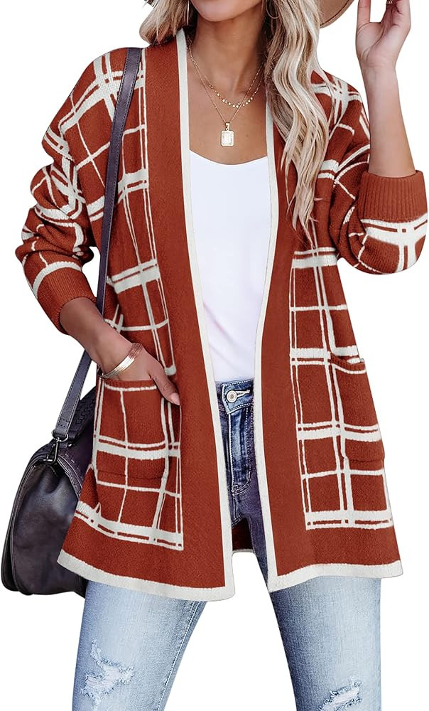 ZESICA Women's Long Sleeve Striped Color Block Open Front Draped Loose Knit Lightweight Cardigan Swe | Amazon (US)