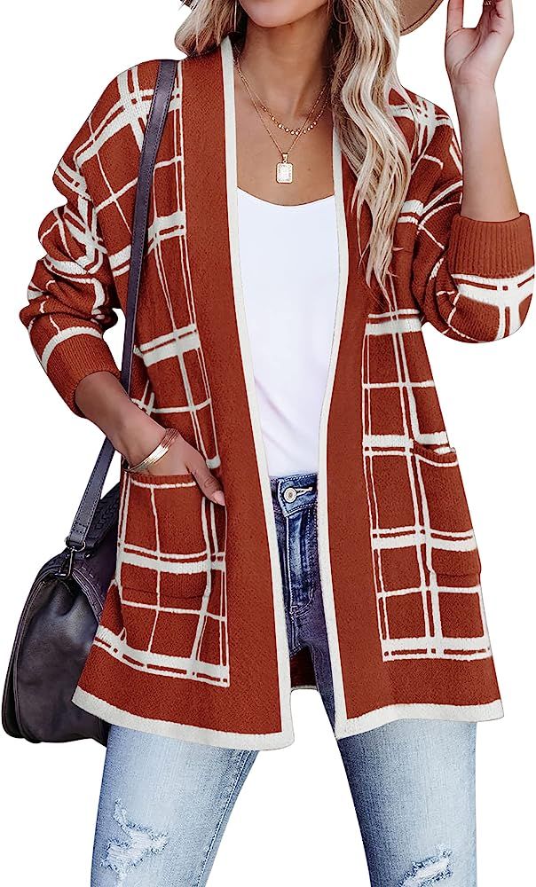 ZESICA Women's Long Sleeve Striped Color Block Open Front Draped Loose Knit Lightweight Cardigan Swe | Amazon (US)