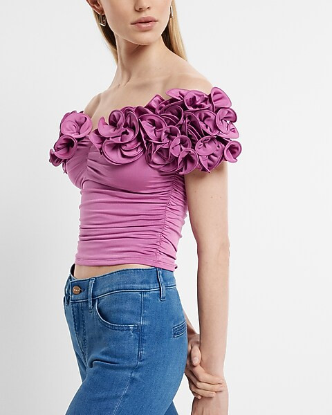 Body Contour Compression Off The Shoulder Rosette Top | Express