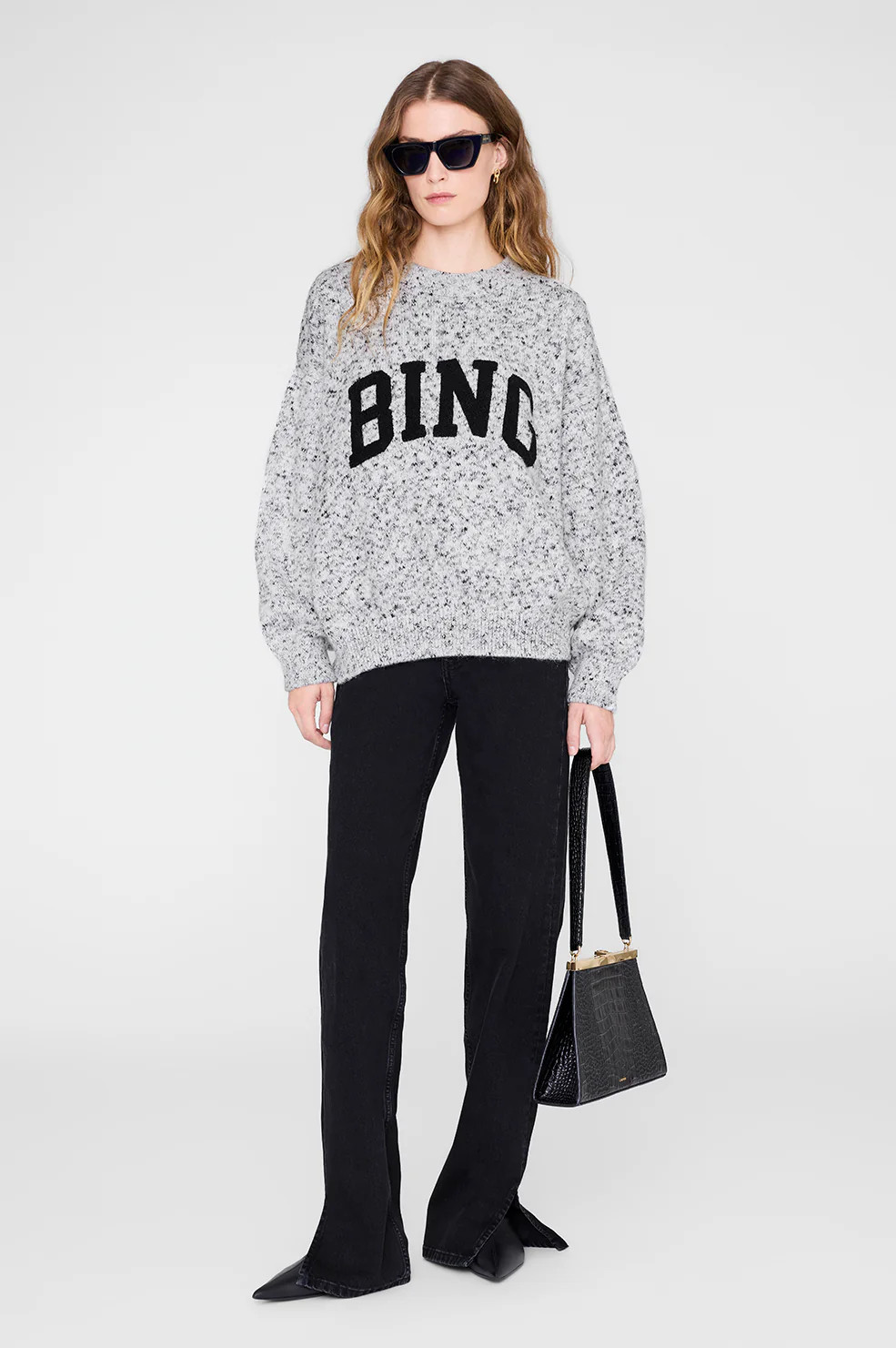 Sydney Crew Sweater Bing - Marled White | Anine Bing