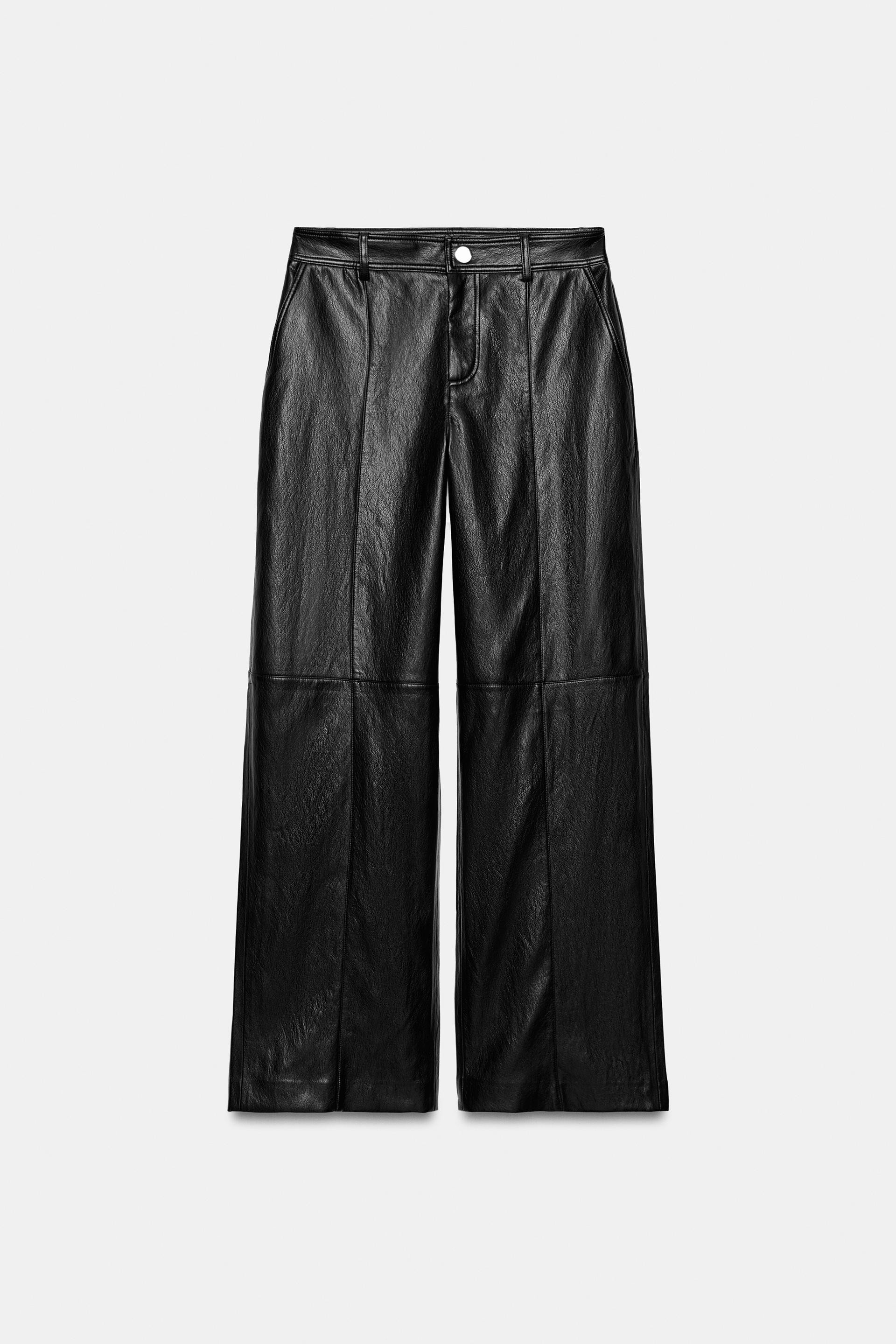 PANTALON DROIT MATIÈRE SYNTHÉTIQUE | Zara FR