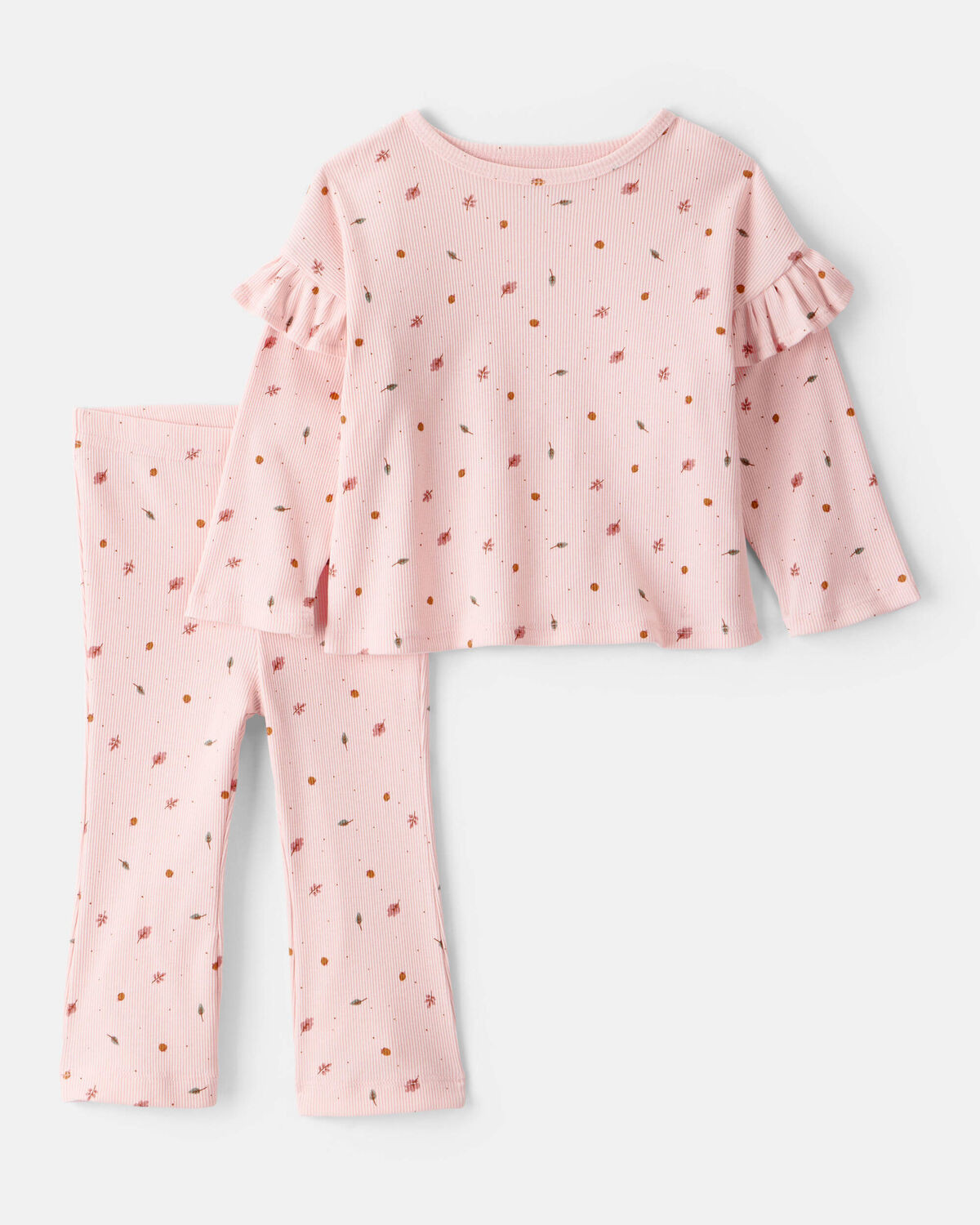 Baby Girl 2-Piece Leaf Print Cotton Long-Sleeve Tee & Pant Set - Pink | Carter's Inc