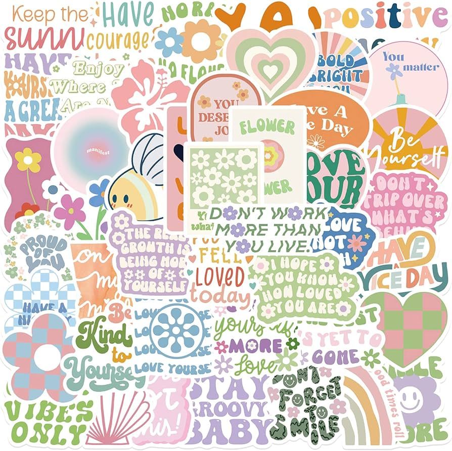 Cute Preppy Stickers 50 Pcs, Pastel Inspirational Stickers, Vinyl Waterproof Aesthetic Motivational  | Amazon (US)