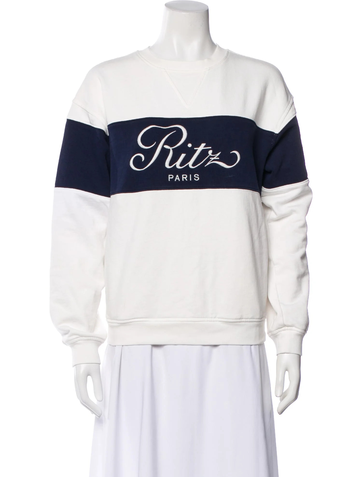 Frame x Ritz Paris Colorblock Pattern Crew Neck Sweatshirt - White Tops, Clothing - WFRPS20365 | ... | The RealReal