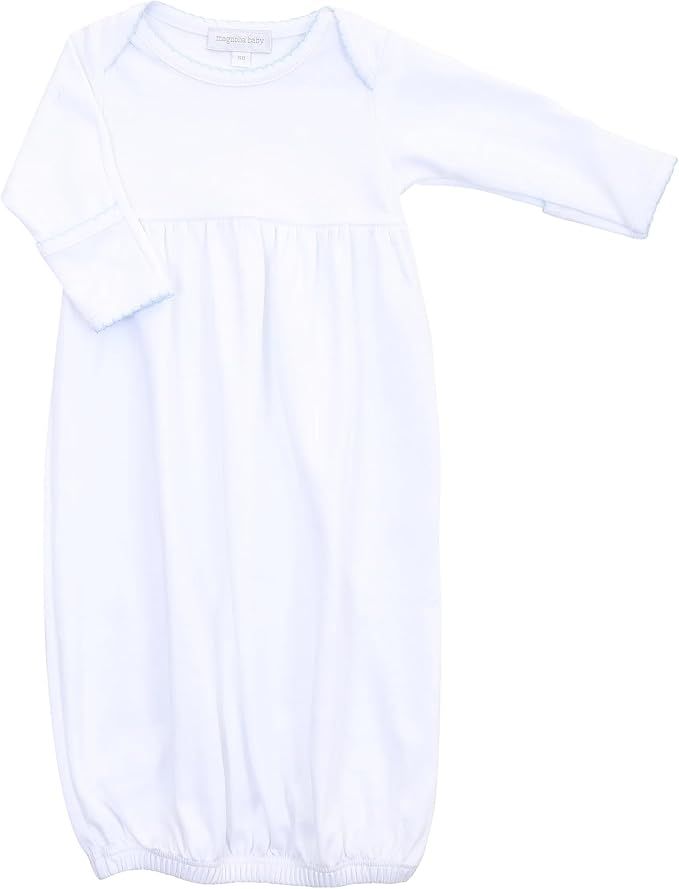 Magnolia Baby Boy White Pima Cotton Gown with Blue Trim | Amazon (US)