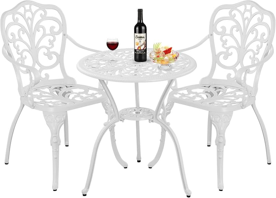 Patio Bistro Set 3 Piece Cast Aluminum Outdoor Bistro Set, Rust Resistance Bistro Table and Chair... | Amazon (US)