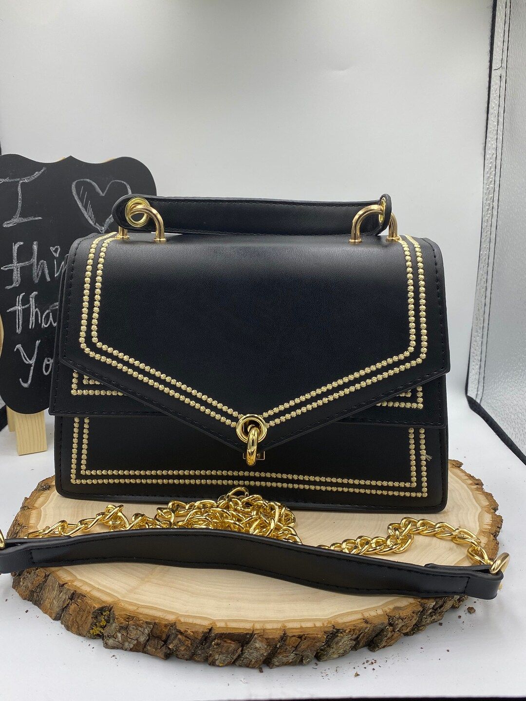 Luxury shoulder bag and handbag two removable chain  strap black | Etsy (US)