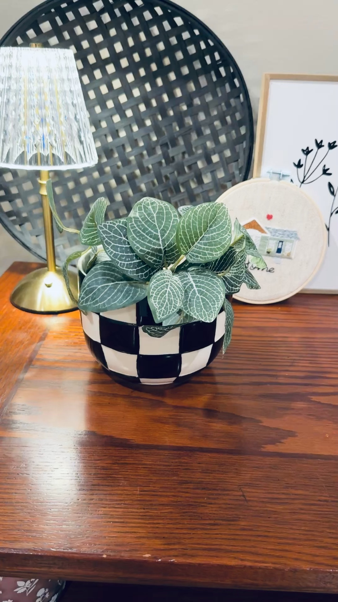 I’m obsessed with this neutral checkered pot! I put one of my fake plants in it to show it until I do all of my planting later this spring. It comes in a taupe color too that I’m pretty sure I need after seeing this one. 

 