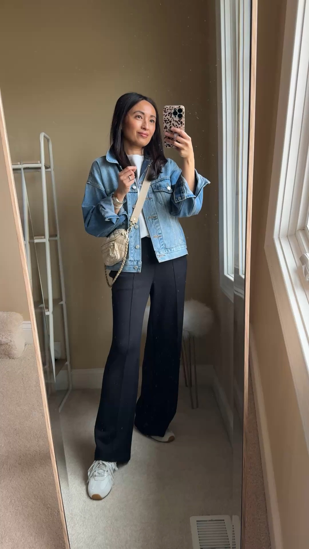 Spring outfit. Travel outfit. Athleisure outfit. 
Sharing updated options to comfy pants no longer available from an old post that I still get messages on almost daily. 
Option 1: from Varley
- very nice cut and fit; like a straighter wide leg style. 
- comfy wide waistband, with functional inner drawstring tie. 
- pintuck detail down front of leg. 
- nice front pockets. 
- comes in multiple length options; I have 30 inch length to wear with flat and chunky sneakers. 
- fabric feels like elevated casual; can be easily dressed up; luxe. 

- a favorite structured but flowy “dressy” t-shirt for me. I sized up.  
- ballet sneakers. 
- classic oversized denim jacket. True to size. 
- crossbody mini bag. Travel bag  


#LTKOver40 #LTKTravel #LTKootd