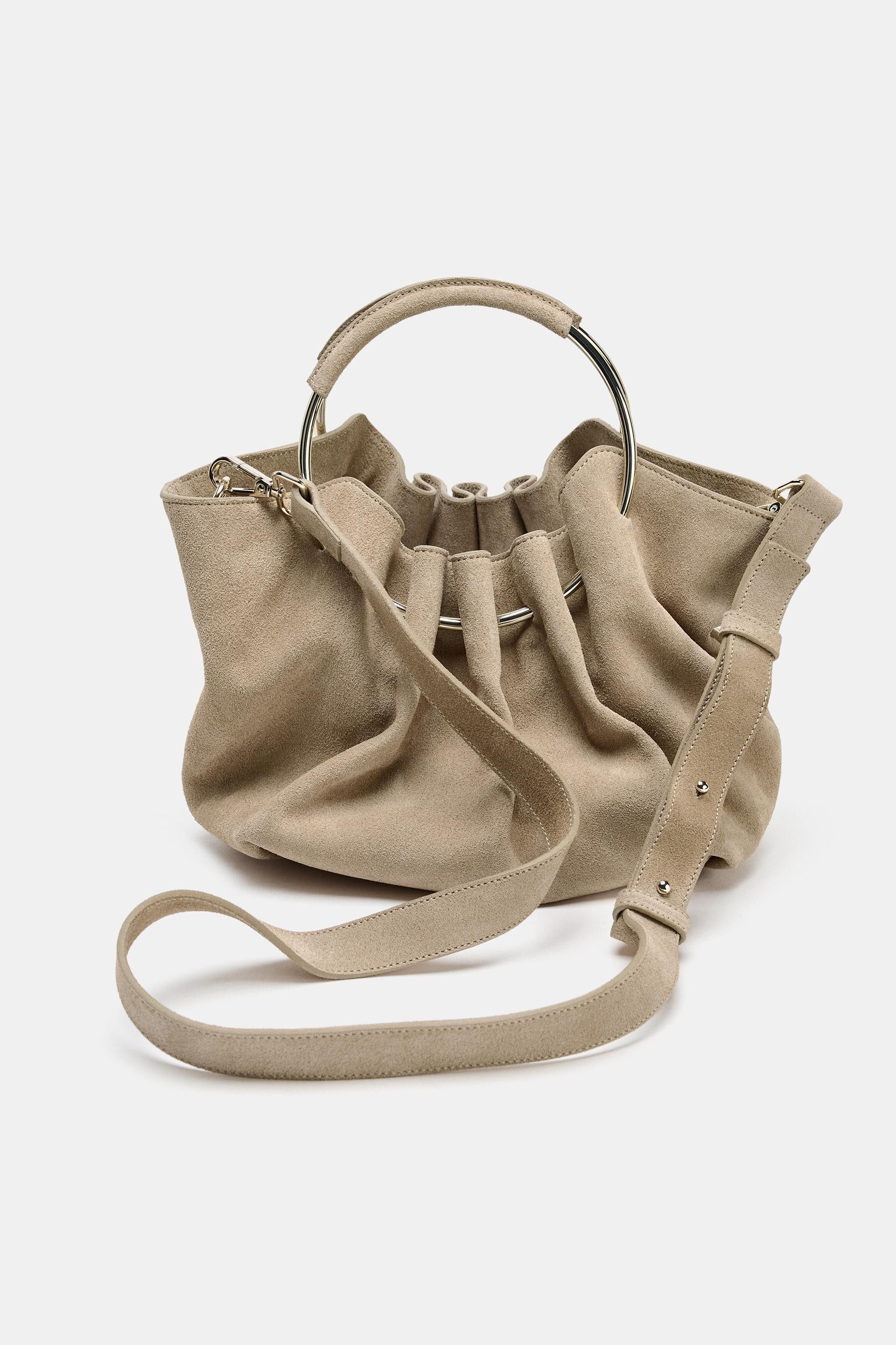 RIGID HANDLE SPLIT LEATHER BUCKET BAG | Zara US