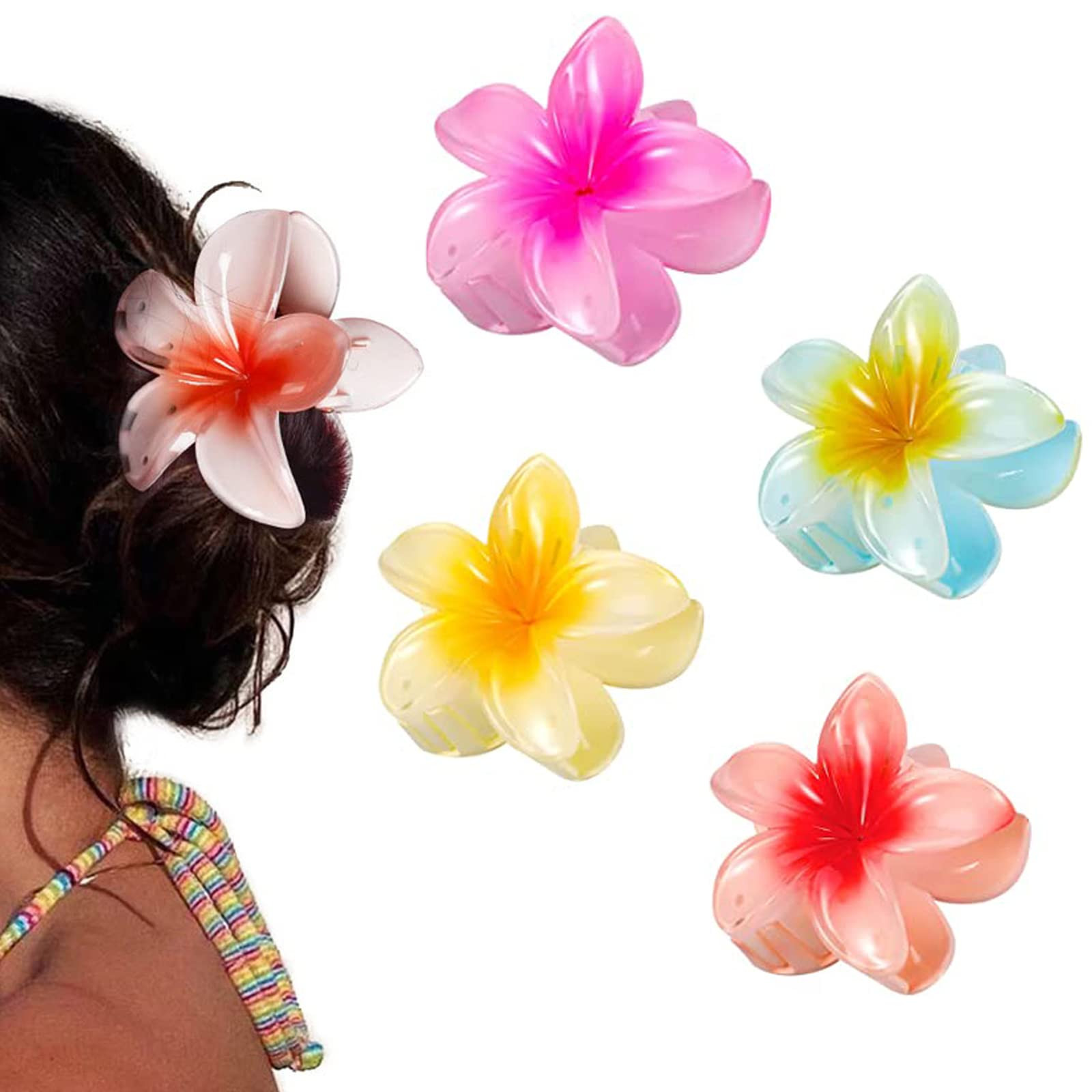 YIHECWY4 Pieces Plumeria Flower Hair Claw Clips Acrylic Hair Jaw Clips Hawaiian Hair Claw Clips f... | Amazon (UK)