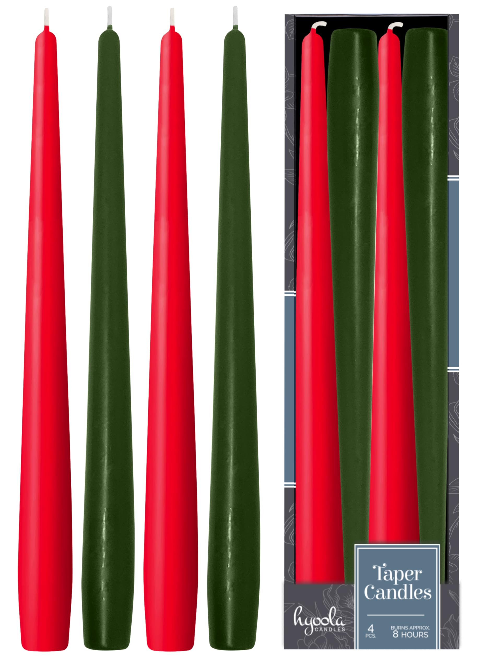 Hyoola Christmas Candles - Green and Red Taper Candles 10 Inch Dripless - 4 Pack Unscented Holida... | Amazon (US)