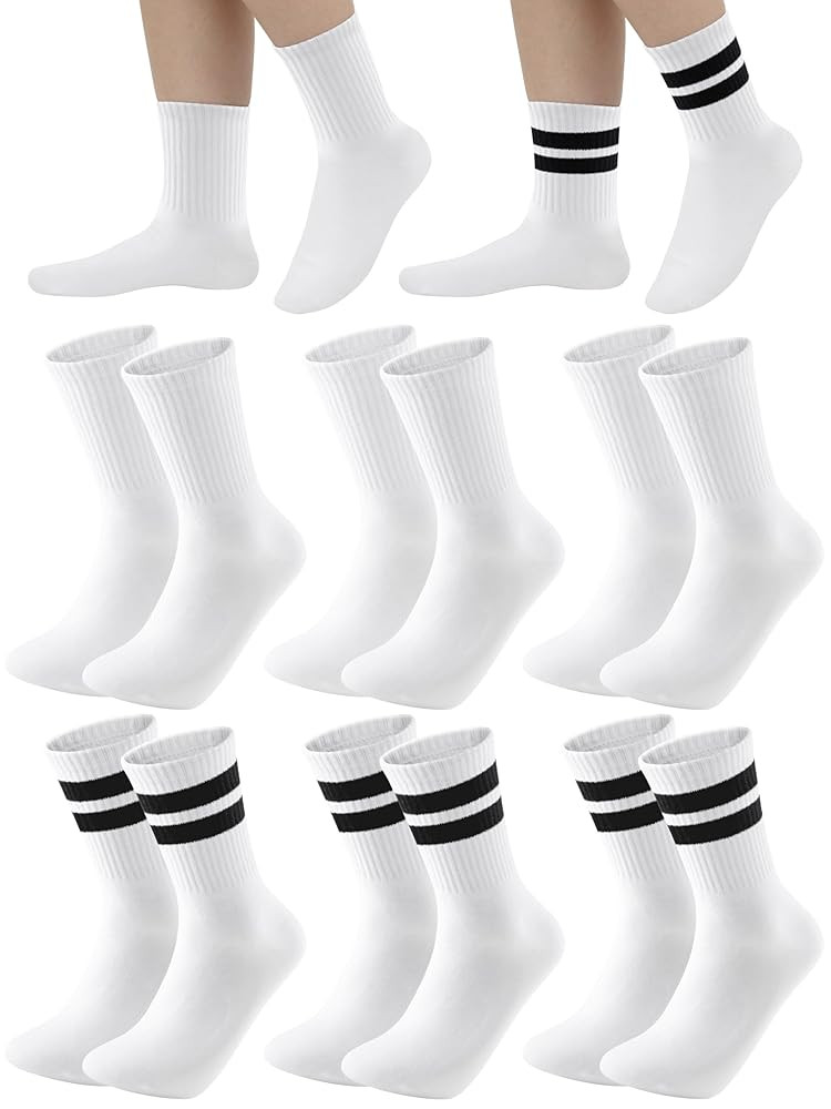 Cooraby 6 Pairs Unisex Kids Crew Socks Boys Girls Athletic Socks with Retro Stripes Soft Cotton S... | Amazon (US)