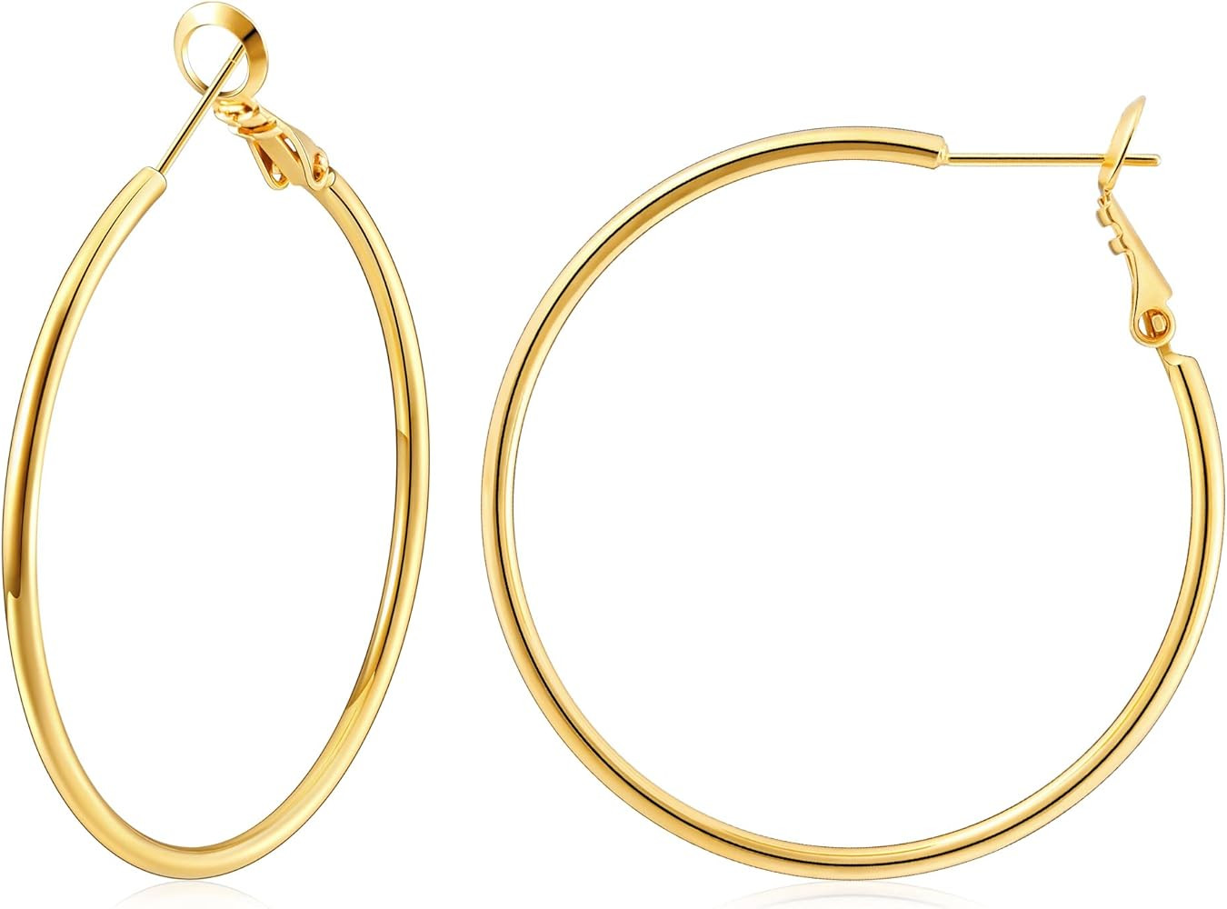 Hoop Earrings for Women 14K Real Gold Plated, 925 Sterling Silver Post Gold hoops for Women | Amazon (US)