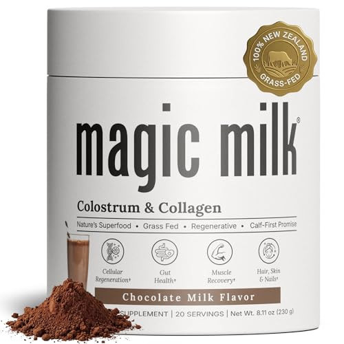 Magic Milk - New Zealand Grass-Fed Colostrum & Collagen | Supports Gut Health, Immunity, & Muscle Recovery | Bioactive Nutrients for Skin & Hair Health | Chocolate Milk Flavor | 20 Servings | Amazon (US)