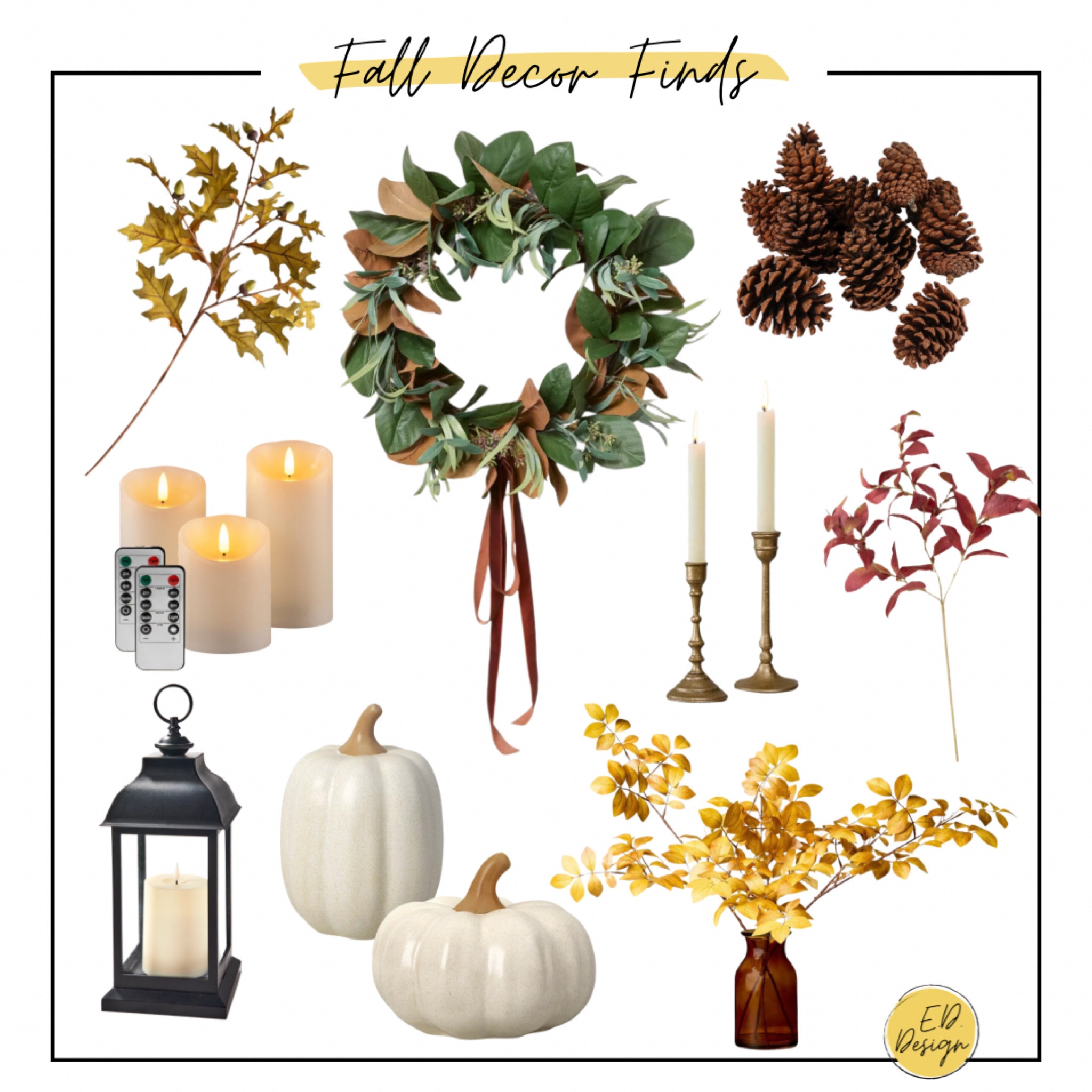 Home decor finds, ceramic pumpkins, faux fall leaves, lantern, pinecones, candle sticks, battery operated candles

#LTKHalloween #LTKxPrimeDay #LTKSeasonal