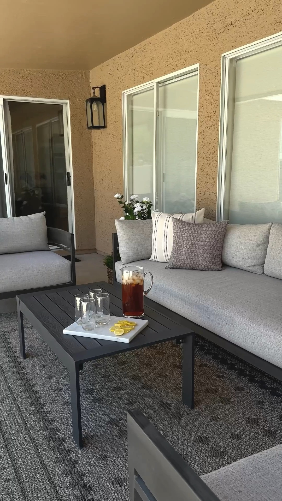 Time for a little patio refresh with @wayfair!! Now that’s its pool season, I wanted to make our patio feel more inviting for when we have friends over. 
I added this gorgeous outdoor rug for a cozy base which instantly elevated the space! Next I wanted to bring some life to the space but didn’t want the maintenance of watering plants daily, so faux it is!! I love how these faux rose plants look out here 😍 layered with this cypress topiary, it feels soooo cozy! A couple throw pillows on the sofa are so cute too! 
#ad #wayfairpartner #wayfair

#LTKSeasonal #LTKHome