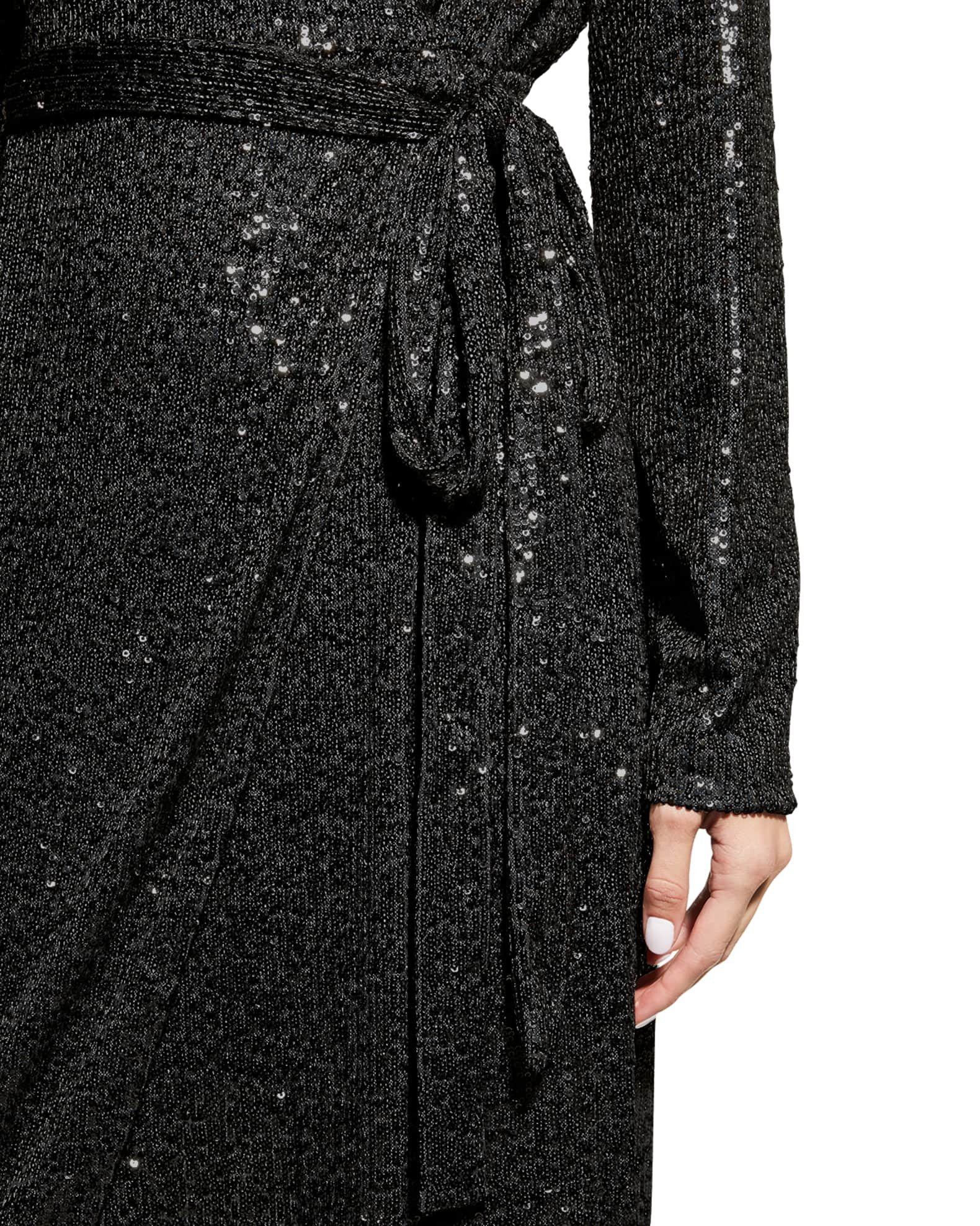 Halston Falan Sequin Long-Sleeve Wrap Dress | Neiman Marcus