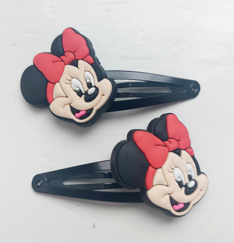 Minnie Mouse Head Snap Clips - Pack of 2 - Black - Etsy | Etsy (US)