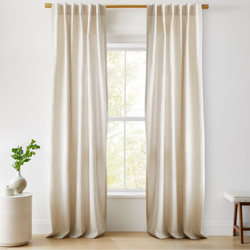 Custom Size Solid European Flax Linen Curtain with Cotton Lining, Natural, 48&amp;quot;x36&amp;qu... | West Elm (US)