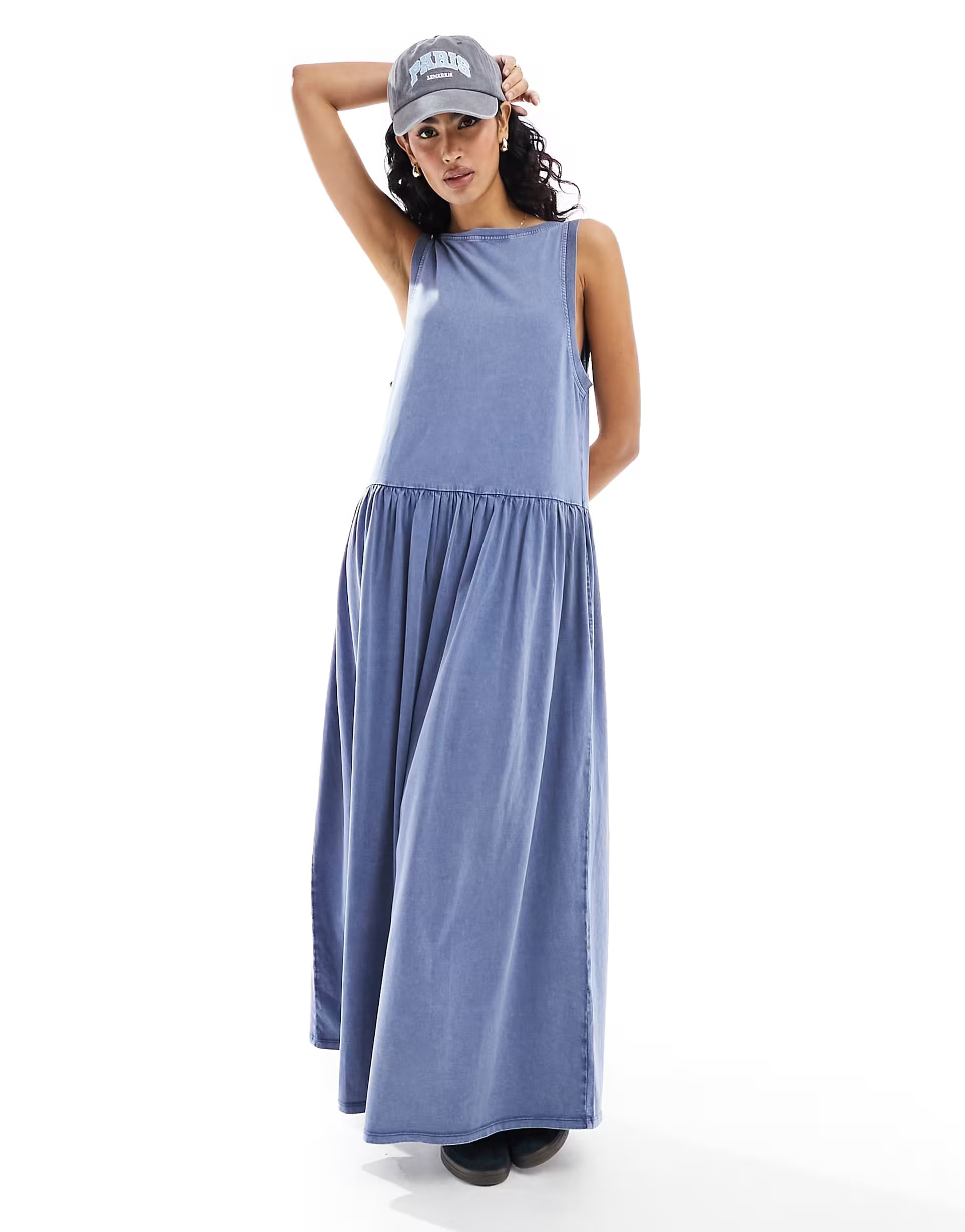 ASOS DESIGN sleeveless smock maxi dress with low back and pockets in indigo wash | ASOS | ASOS (Global)