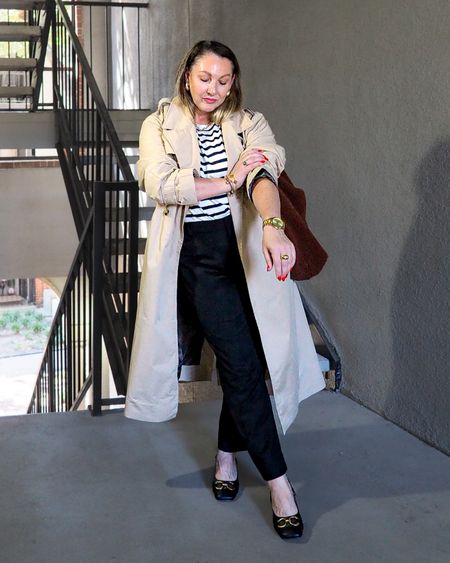 Trench season. Trench coat. Black trousers. Striped tee. 




#LTKmidsize #LTKover40 #LTKstyletip