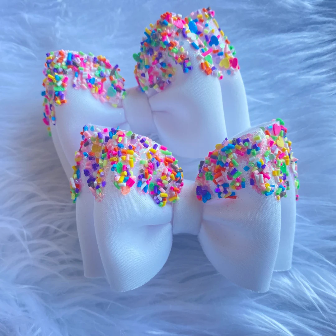 Rainbow Sprinkles Pigtails Ice Cream Theme Double Bow - Etsy | Etsy (US)