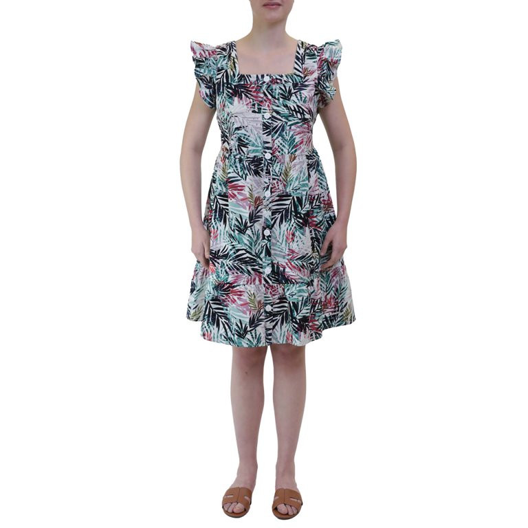 Beach Lunch Lounge Womens Flutter Sleeve Button Front Knee Length Dress - Walmart.com | Walmart (US)