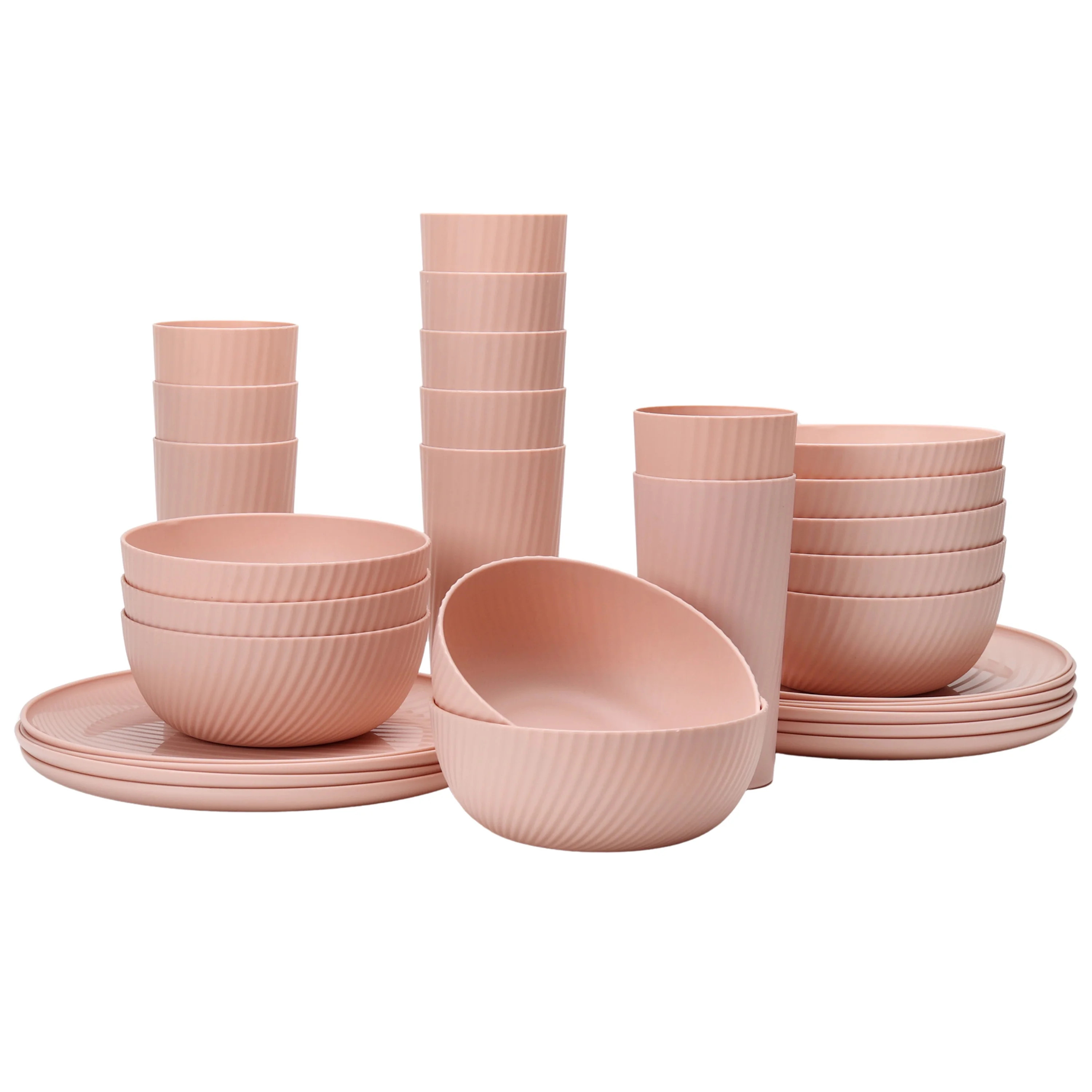 Mainstays 30-Piece Plastic Swirl Pattern Dinnerware Bundle Set, Pink | Walmart (US)