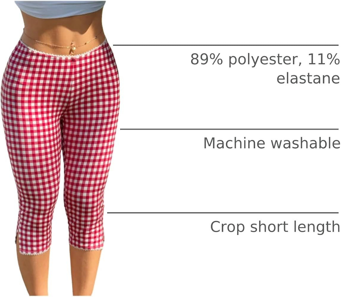 Milumia Women's Plaid Print Capri Leggings Low Waisted Split Hem Cropped Pants | Amazon (US)