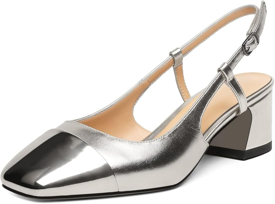 Eldof Women's Slingback Heels Block Pumps Shoes with Square Toe Slip on Heels 2 Inches for Casual... | Amazon (US)