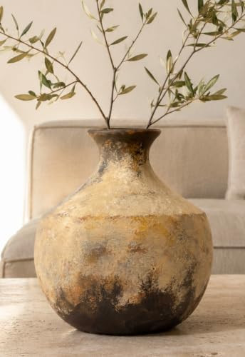 ZORVIA Handcrafted Terracotta Decorative Vase, 9.5" Rustic Ceramic Statement Vase with Antique Te... | Amazon (US)