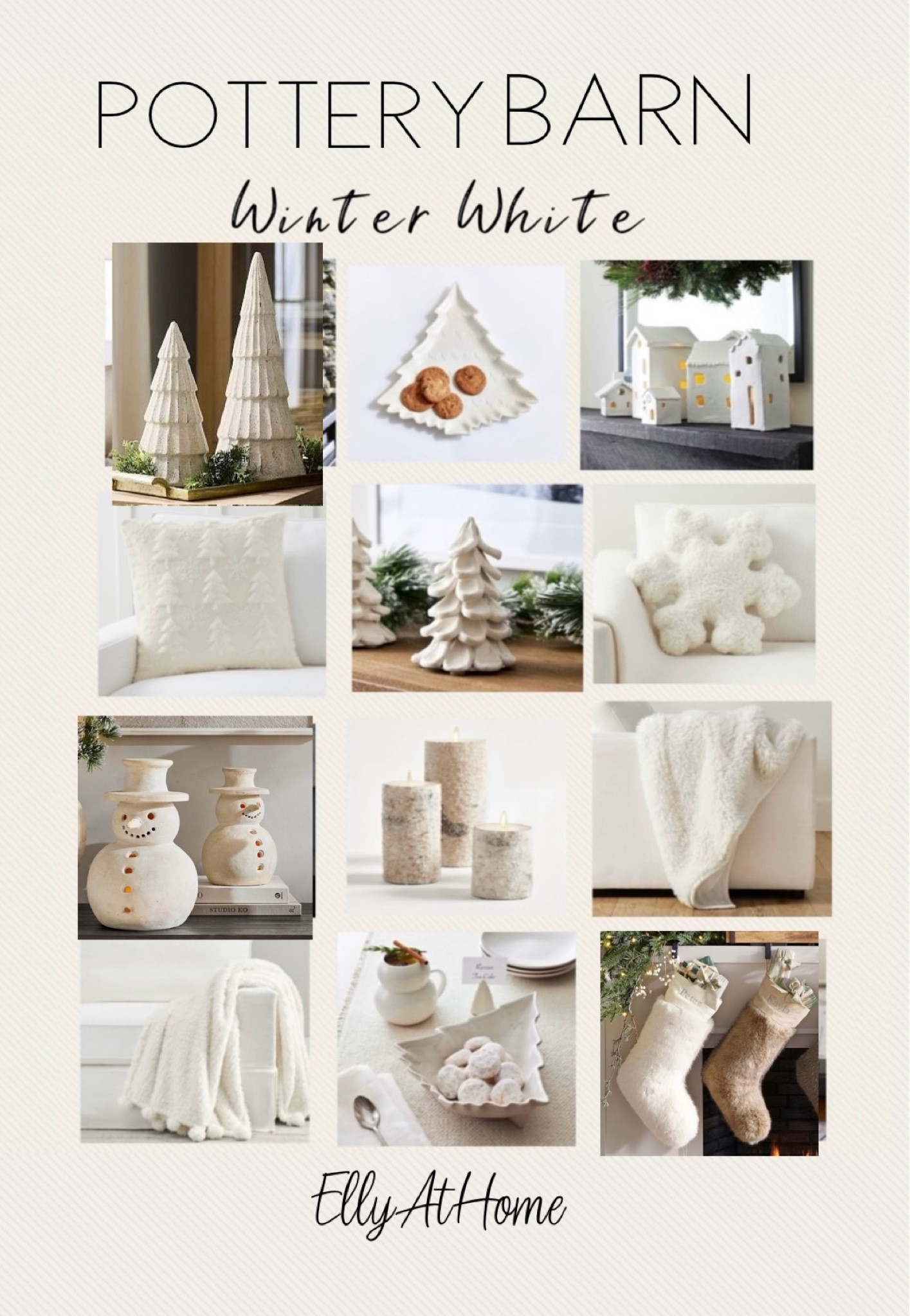Winter white holiday, Christmas decor from Pottery Barn! Christmas houses, stockings, trees, candles, cozy and comfy throw pillows and blankets, serving accessories for entertaining. Shop your favorites early! Free shipping. 

#LTKHoliday #LTKHome #LTKFindsUnder50
