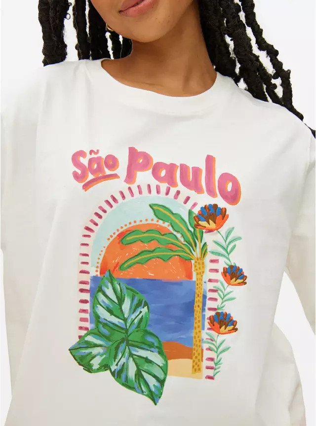 Cream Sao Paolo Graphic Boxy Fit Top S | Tu Clothing