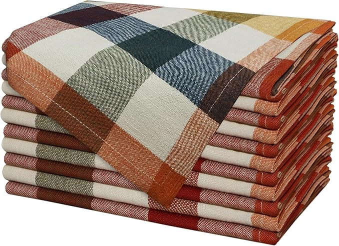 COTTON CRAFT Harvest Checks Cloth Napkins - Set of 12 Pure Cotton Dinner Napkins - Durable Washab... | Amazon (US)