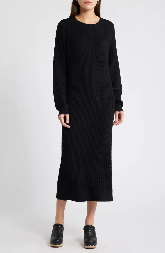Treasure & Bond Cable Stitch Long Sleeve Midi Sweater Dress | Nordstrom | Nordstrom