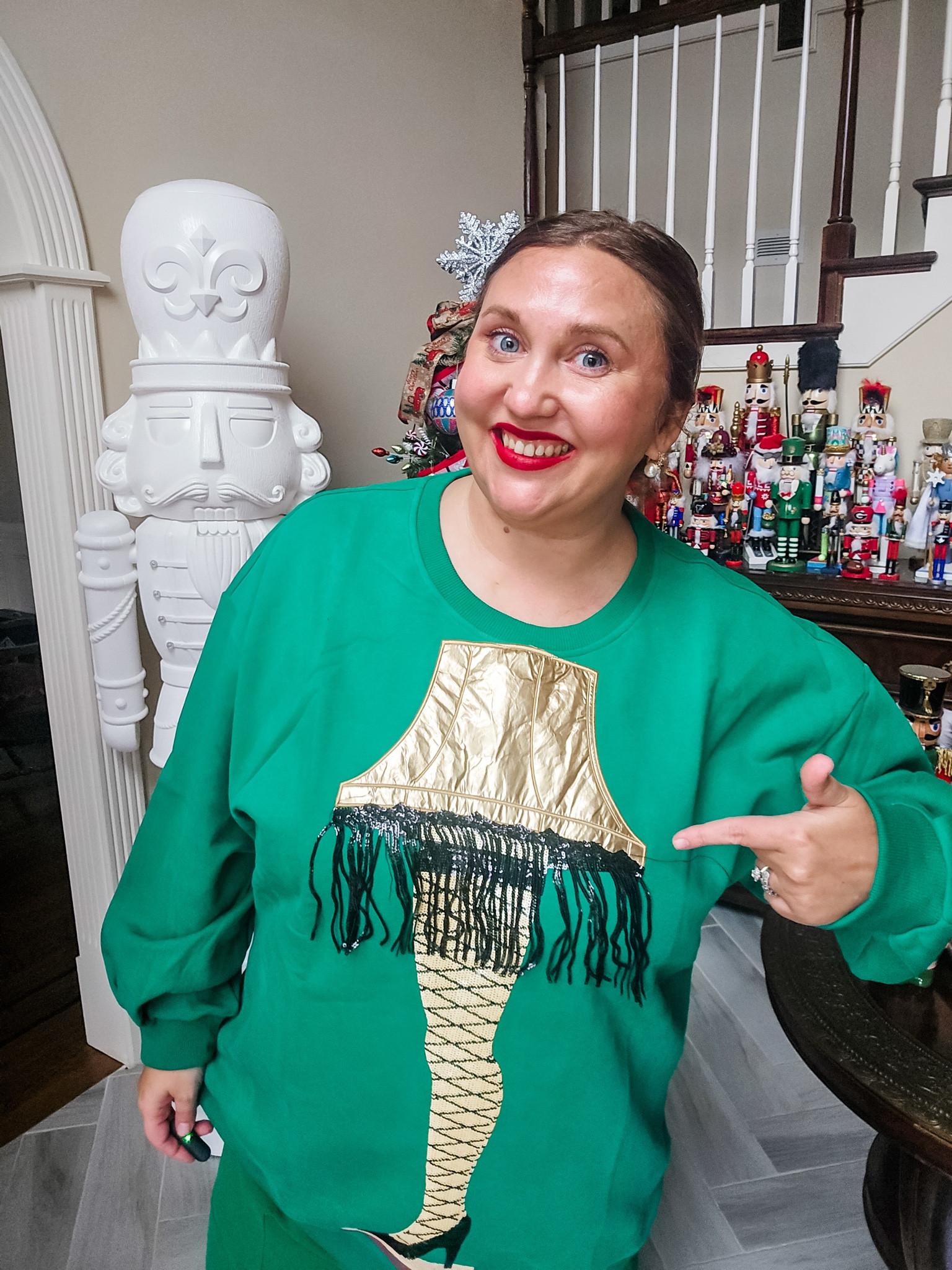 My husbands favorite queen of sparkles is the leg lamp! #livinglargeinlilly 
Size Xl shown it is oversized 

#LTKHoliday #LTKPlusSize #LTKSeasonal