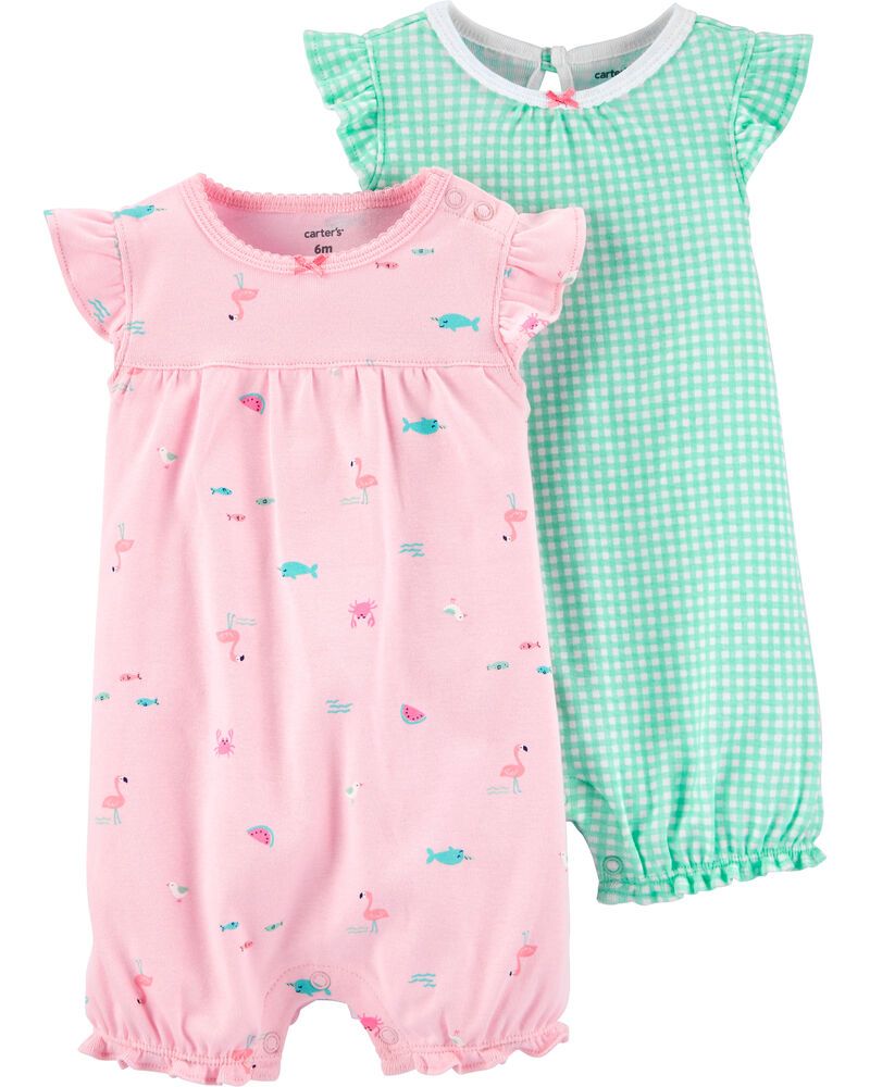 2-Pack Checkered & Flamingo Rompers | Carter's