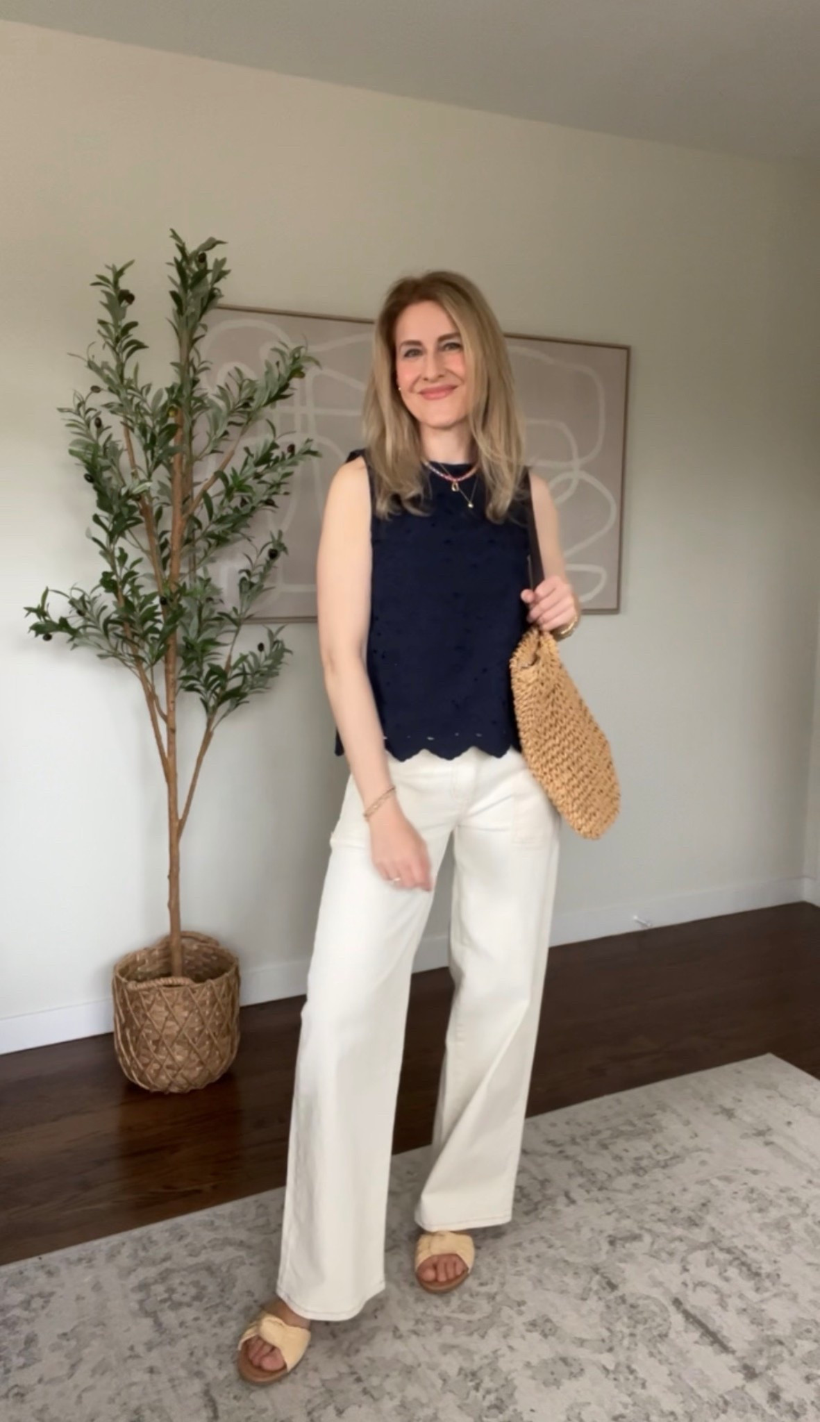 Walmart spring outfit, this cotton eyelet top is lined, comes in several colors, love this navy and off white combo. Fits tts, I’m a small. No stretch. #walmartfashion 

#LTKOver40