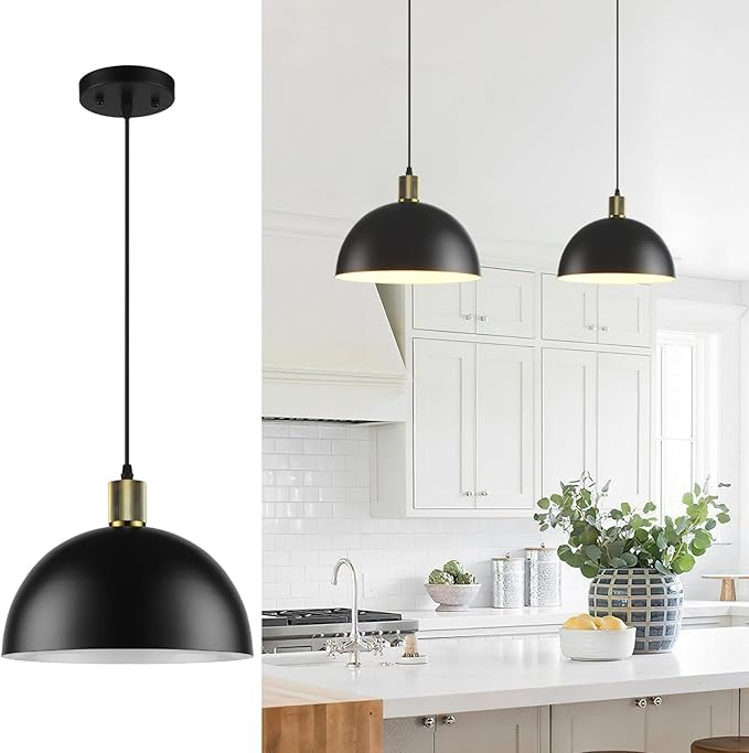 Black Pendant Lights Kitchen Island, 11.8" Modern Dome Pendant Light Fixtures Farmhouse Hanging L... | Amazon (US)