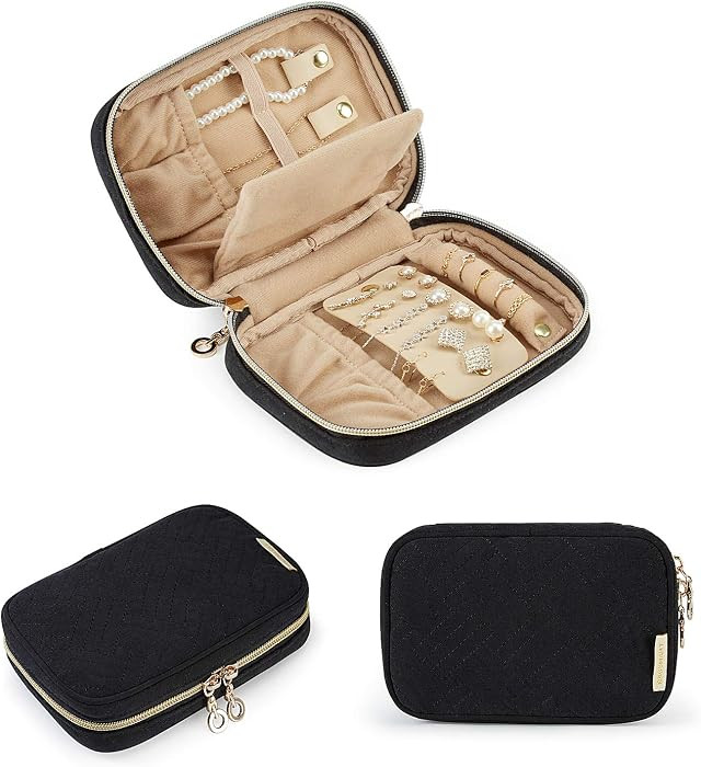 BAGSMART Travel Jewelry Organizer Case Small Jewelry Roll, Black | Amazon (US)