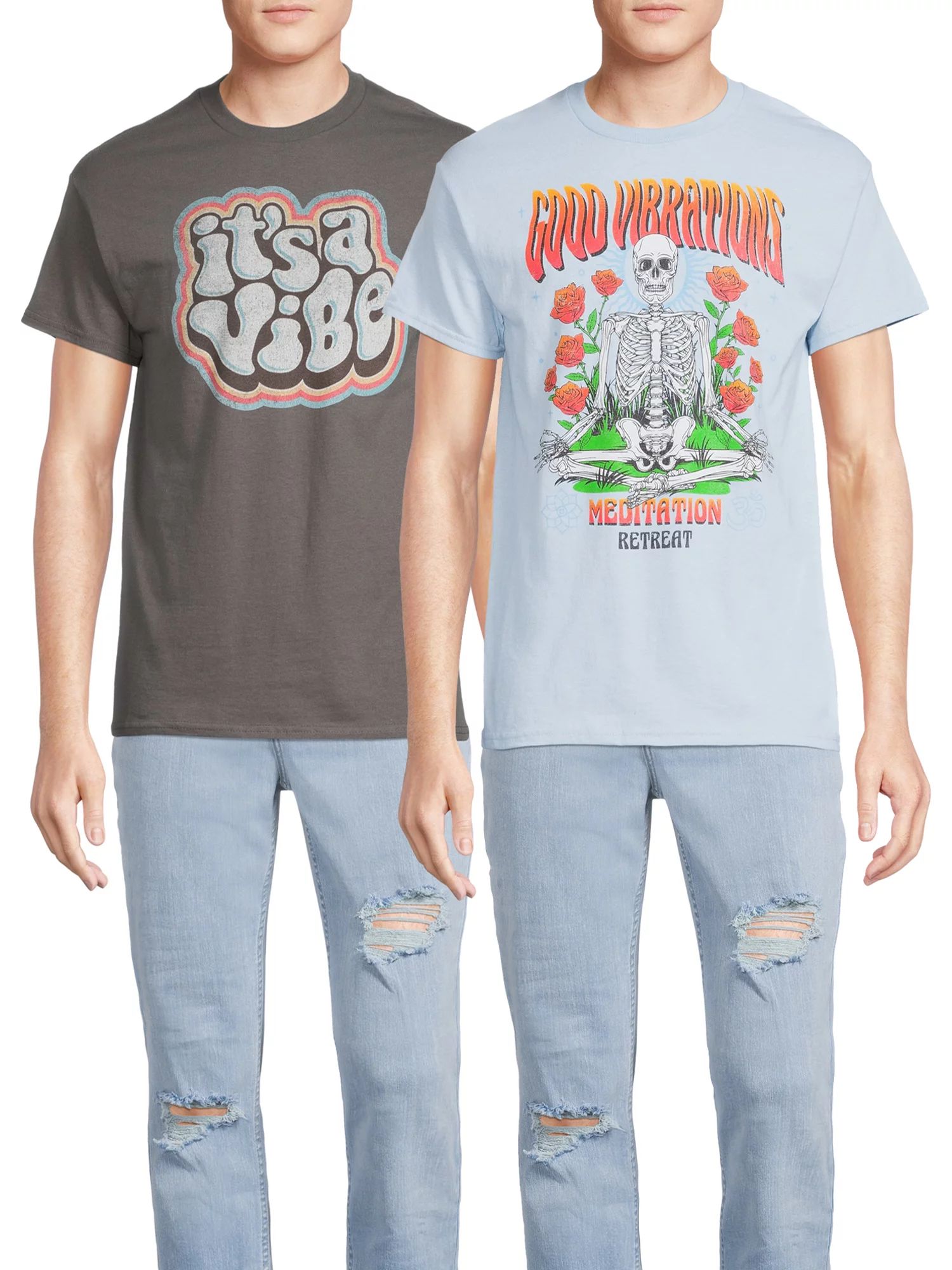 Humor Men's & Big Men's It's a Vibe and Good Vibrations Skeleton Graphic T-Shirts, 2-Pack | Walmart (US)