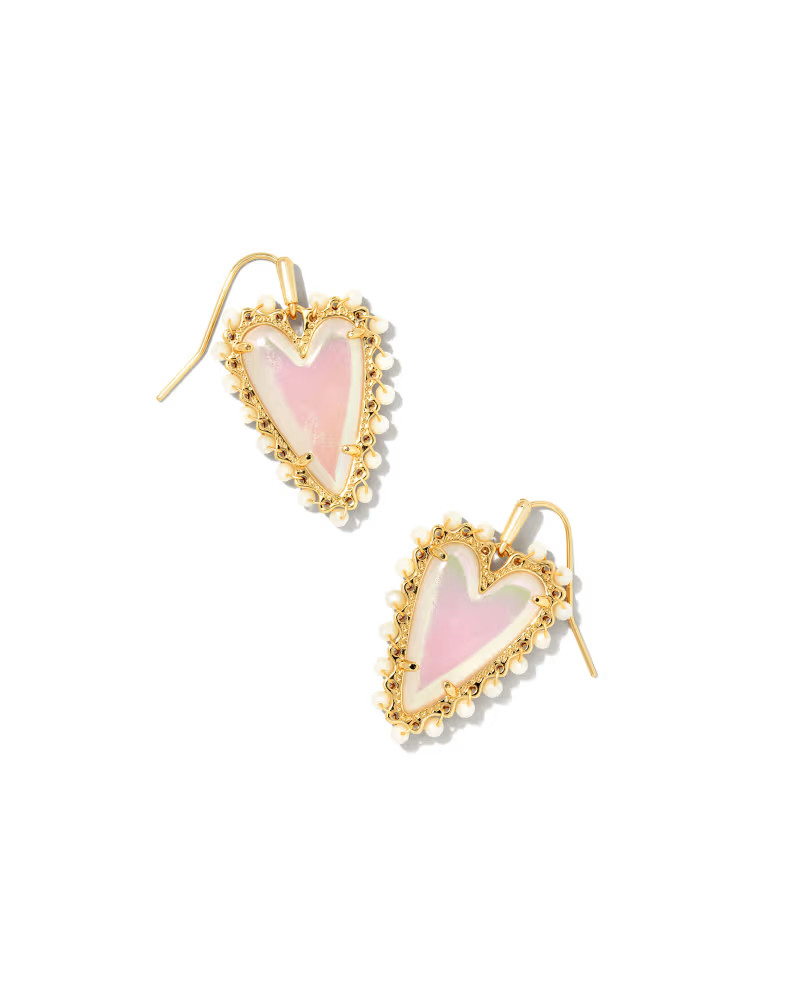 Beaded Ansley Heart Gold Drop Earrings in Red Kyocera Opal | Kendra Scott