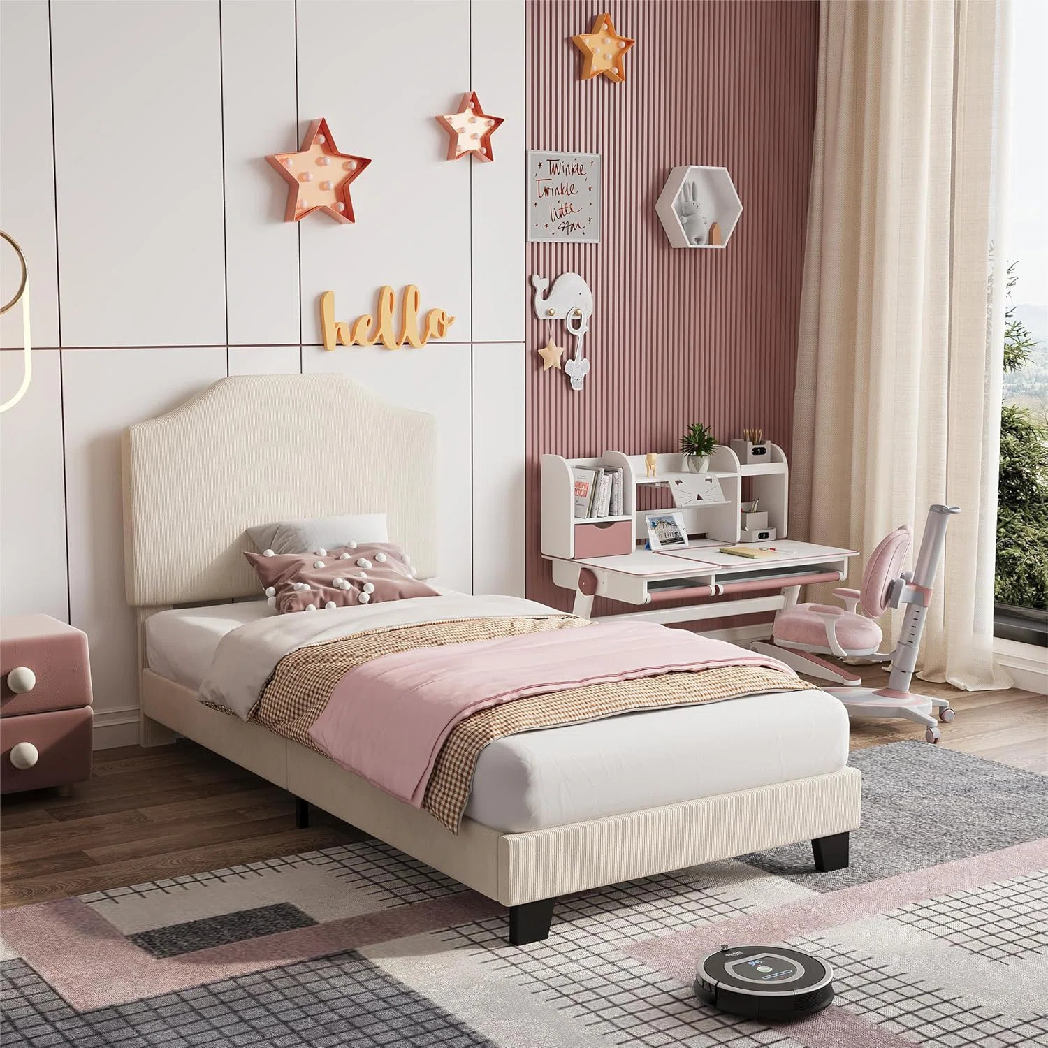Harriet Bee Kids Twin Bed Frame with Velvet Upholstered Headboard, Wooden Slat Support, Non-Slip, No Noise, Easy Assembly, Teen Bedroom & Reviews | Wayfair | Wayfair North America