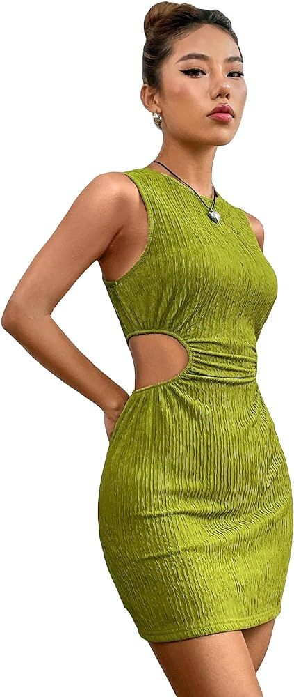 COZYEASE Women's Rib Knit Tie Back Cut Out Waist Bodycon Dress Round Neck Sleeveless High Waist M... | Amazon (US)