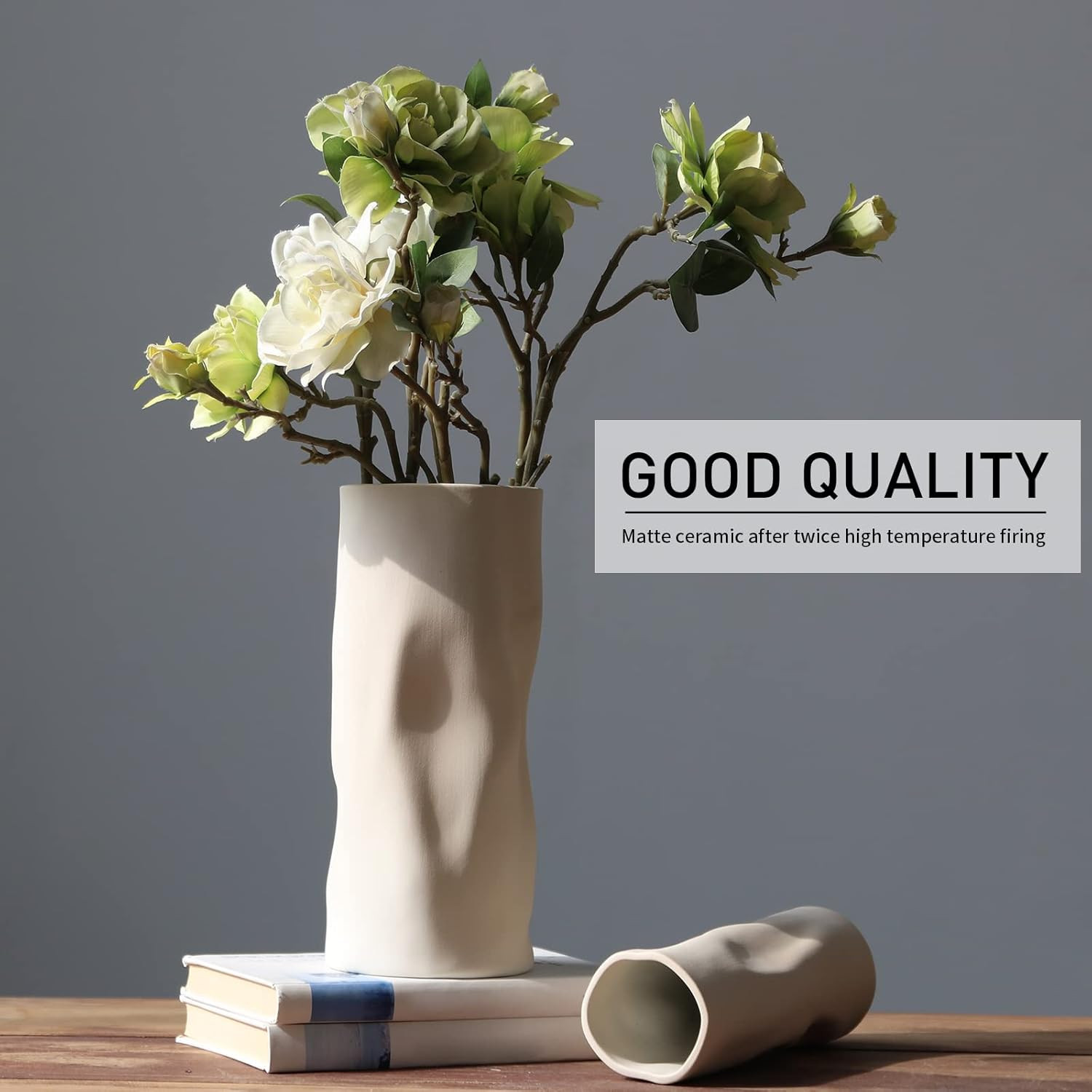 Abbittar Ceramic Vase Set of 2, 10.7" and 9" H Large Flower Vases for Rustic Home Decor, Modern Farm | Amazon (US)