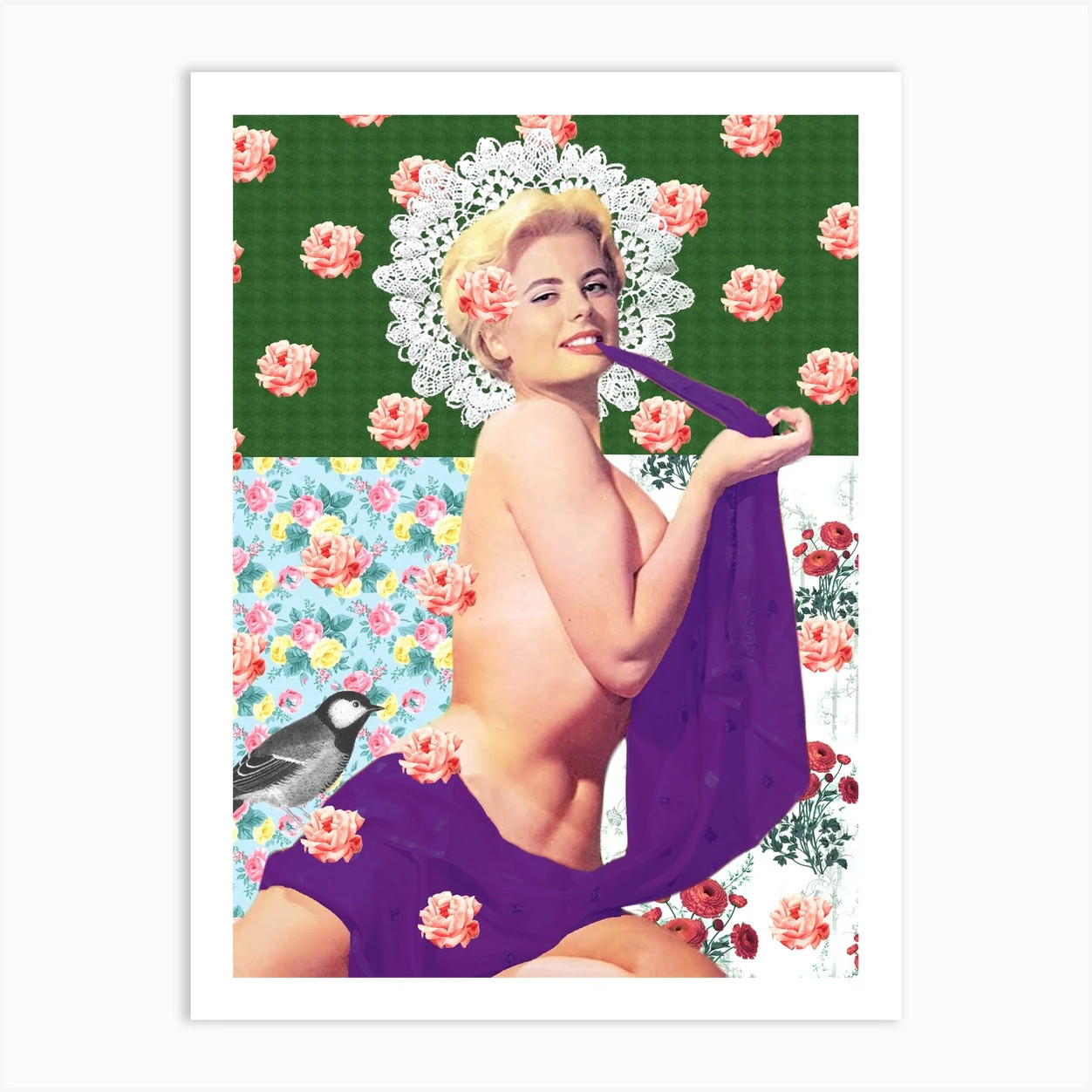 The Bird And The Woman, Floral Vintage Art Art Print | Fy! (UK)